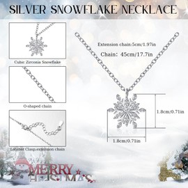 FANCH Snowflake Necklace Silver for Women Pendant Snowflake Chain Sparkle Cubic Zirconia Hypoallergenic Necklaces 18K White Gold Plated Christmas Jewerly, Brass