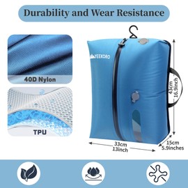YEEKORO Vacuum Bags for Travel, Professional IP67 Reusable Vacuum Compression Bags for Travel Suitcases, Durable Space Saver Bag (2 PACK BLUE, No Pump)