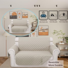 Luxshare Home Reversible Loveseat Sofa Covers Couch Cover Furniture Protector(Loveseat Small,Beige/Beige)