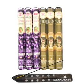 Sandalwood & Vanilla Incense from Hem Bundled with ANKCIENSE Incense Holder Bundle, Variety Pack of 120 Sticks (Lavender & M Oudh)