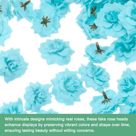 M METERXITY 100-Pack Artificial Roses Heads, Silk Faux Rose Head for Wedding/Bouquet/Flower Wall/DIY Crafts/Party Decoration, Fake Bloom Flower Heads Buds [Light Blue]