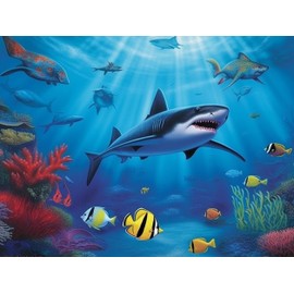 Diymood DIY 5D Diamond Painting Kits for Adults Underwater World - Diamond Art Kits for Adults Shark Tropical | Full Drill Round | Mosaic Picture | Beginner | Home Wall Decor | 16x20 Inch