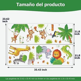 Paquete de 2 Pegatinas Decorativas para Pared, Calcomanías de Pared de Dibujos Animados de Animales de La Selva, Mono, Elefante, Jirafa, león, Niña, Niño, Recámara, Cuarto, Decoración de Pared