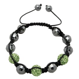 Carlo Monti JCM1149-592 Women's Bracelet Shamballa Light Green Length Adjustable Various Stones on Black Fabric Band, Fabric, Hematite