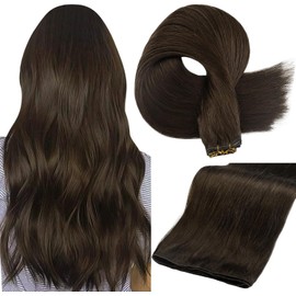 Full Shine Dark Brown Hair Extensioins for Women Genius Weft Hand Tied Hair Extensions 18 Inch 50 Grams Sew in Hair Extensions Real Human Hair