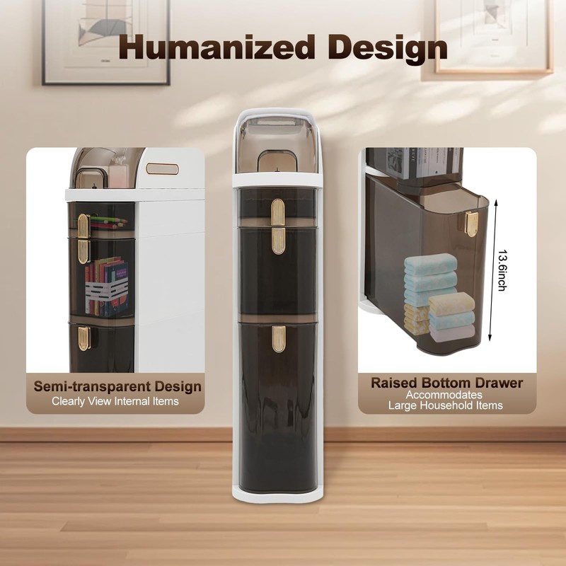 WUSILILU 3 Drawers Bathroom Floor Organizer Cabinet,Free Standing Cabinet w/4
