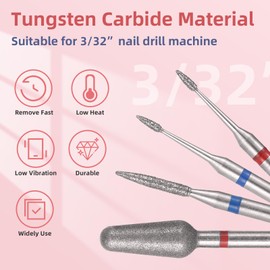 KADS 16Pcs Nail Drill Bits Set for Acrylic Gel Nails Polishing with PU Leather Storage Pouch Fits Electric Nail File, Efile & Drill Machine for Nail Art, Removal & Shaping (Pink)