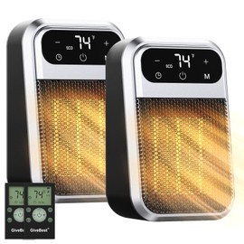 GiveBest 800W Wall Outlet Space Heater with Remote,LED Display Small Plug in Electric Heater with Adjustable Thermostat and Timer for rv and Home Office Bathroom Indoor Use,ETL Listed, 2 Pack, Black