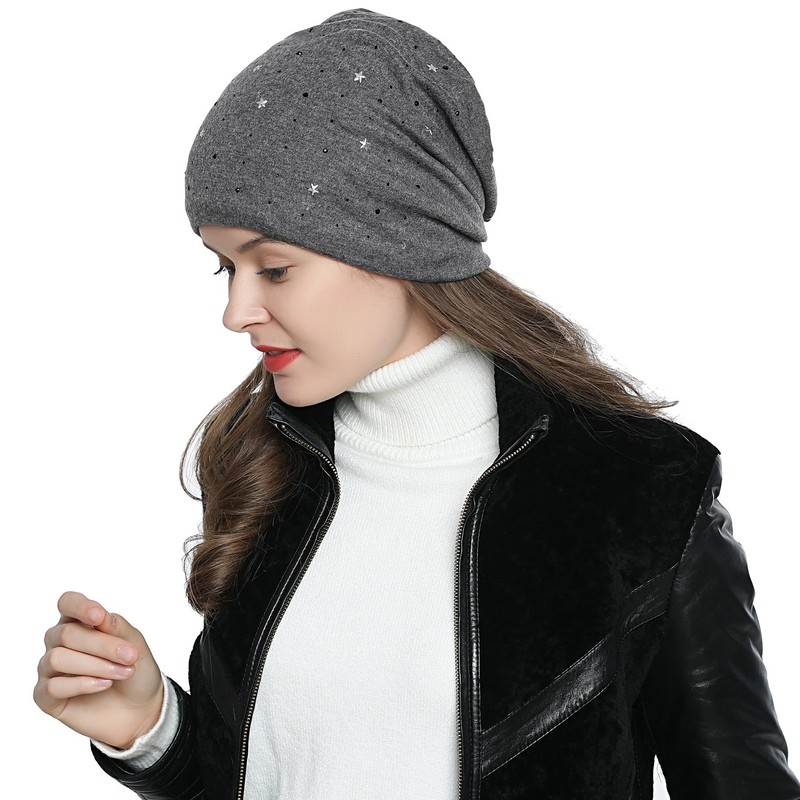 DonDon Women's Slouch Winter Beanie Hat Lined with Star Print