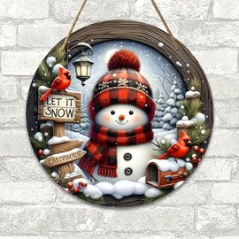 Christmas Snowman Hanging Ornament for Holiday Décor – 7.9-Inch Round Acrylic Decoration for Doors, Walls & Entryways