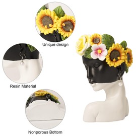 Bechivie 8In Face Vase for Flowers, Unique Female Head Vase for Bookshelf, Resin White Modern Decorative Bust Vase Home Table Mantel Office Decor Aesthetic