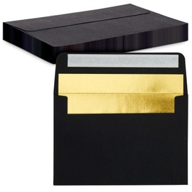 50-Pack C6 Envelopes - 4.25 x 6.25 inches Square Flap Envelopes - Photo Envelopes - Invitation Envelopes for Wedding Invitations - 120gsm, Black Outside, Gold Inside