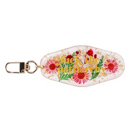 ASVP Shop the Patriarchy Pink Flowers Feminist Keyring, Motel Keyring, Retro Key Chain, Women's Empowerment, Mixed, 6cm x 3cm, mixed