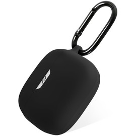 Geiomoo Silicone Case for JBL Tune 130NC TWS, Soft Flexible Scratch Resistant Protective Cover with Carabiner (Black)