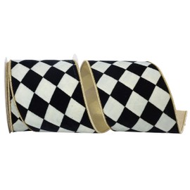 Reliant Ribbon 93911W-035-10D Harlequin Diamond Velvet Deluxe Gold Backed Wired Edge Ribbon, 4 Inch X 5 Yards, Gold