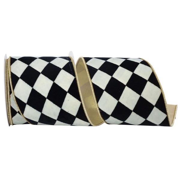 Reliant Ribbon 93911W-035-10D Harlequin Diamond Velvet Deluxe Gold Backed Wired