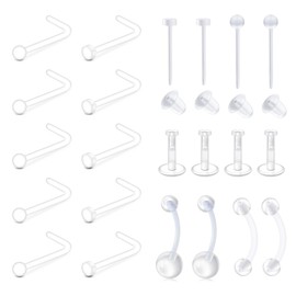 MODRSA Clear Nose Studs & Rings - Plastic Nose Rings for Work & Surgery, Clear Nose Retainer, Lip Piercing & Cartilage Earrings