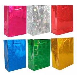 Lecute 10 Bolsas Cumpleaños Holografico 34x26 Regalo Asa Ecologicas