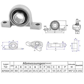 Norhogo 4 Pieces Housing Bearing, 20 mm Pillow Block Set, Bearing Block, Zinc Alloy Shaft Bearing, Flange Bearing for Axle Shaft Machine, 3D Printer KP004