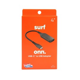 onn. USB-C to USB Female Adapter, 4", 1 Piece per Pack, Black