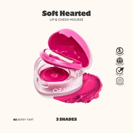 Oz Lab Soft Hearted Lip and Cheek Mousse – Berry Tart 2-in-1 Vegan Cream Blush & Lip Tint Heart-Shaped Packaging with Mini Brush 0.12 FL.OZ/3.5G，pack of 1