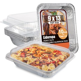 Lideropa Aluminum Pans with Clear Lids 9x13-10 Pack Aluminum Foil Pans, Heavy Duty Disposable Pans for Cooking, Storing, Prepping, and Freezing Food
