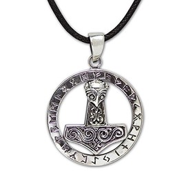 etNox Silver Pendant "Thor's Hammer and Runes", Sterling Silver