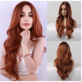 BERON Blonde Ombre Wigs Long Wavy Wig for Women Middle Part Ombre Color Curly Heat Resistant Synthetic Hair Wigs for Daily Used with Wig Cap