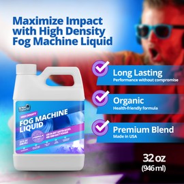 32oz Fog Machine Liquid Smoke - Pro-Grade Smoke Machine, High Density Fog Juice for 400-1500 Watt Foggers, Water-Based, Lasting & Ultra Thick Atmosphere, Ideal for Film, Theater and Events