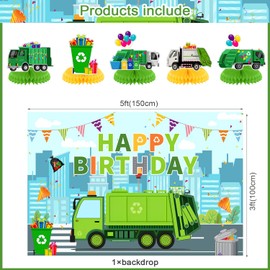 Trash Truck Party Decorations Garbage Truck Birthday Party Decor Supplies Includes Happy Birthday Banner Hanging Swirls for Trash Car Recycling Party Decorations