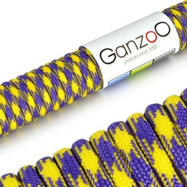 Ganzoo Paracord 550 Rope, Nylon Polyester, 4 mm, Type 3, 30 Metres, 7 Core Strands, Outdoor Cord, All-Purpose Rope, Dog Collar, Dog Lead, Bracelet, Knotting Bracelet, Camping, Survival - Yellow Purple