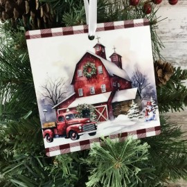 Unbranded Red Truck Christmas on the Farm Christmas Ornament