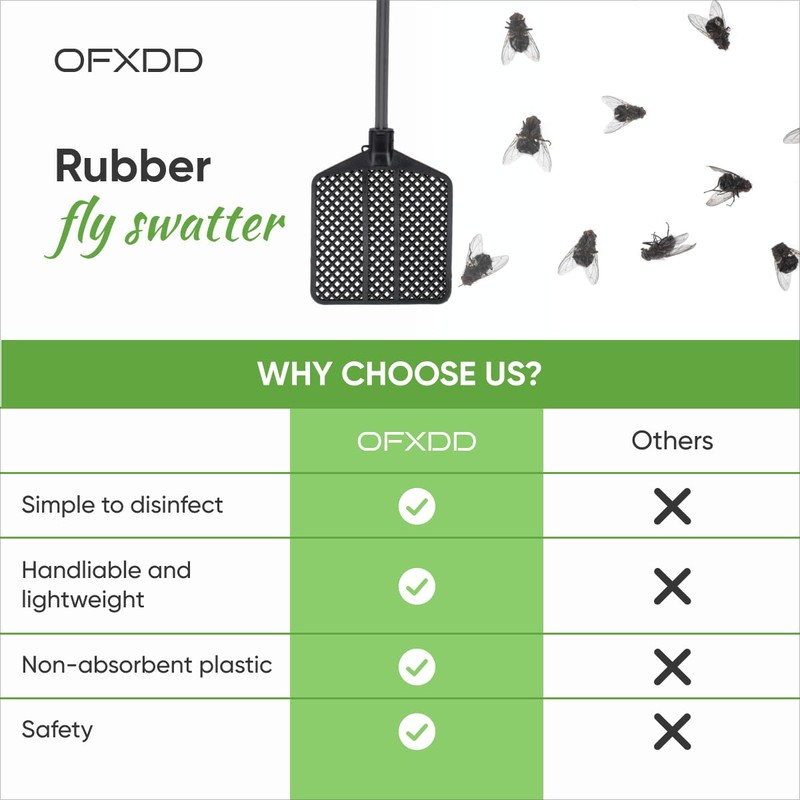 OFXDD Rubber Fly Swatter, Long Fly Swatter Pack, Fly Swatter