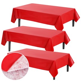 Preboun 3 Pcs Vinyl Tablecloth 54 x 108 Inches Rectangle Vinyl Flannel Backed Tablecloth Waterproof Plastic Table Cover for Dinner Kitchen Outdoor Indoor Rectangle Tables(Red)