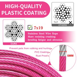 Dog Tie Out Cable Chew Proof, Long Dog Leash,360° Metal Swivel Hooks, Dog Chains for Outside,Sturdy Long Line Lead for Dogs Training Outdoor in Yard or Camping（Rose,30ft