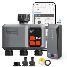 johgee Irrigation Computer WLAN 3 Outputs with 300 m RF Technology, Watering Timer for Garden Watering, Compatible with Alexa & Smart Life App, Automatic Irrigation System for Garden, Lawn