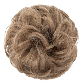 JJstar Hairpiece with Elastic Band, Large Bun Hairpiece, Curly Hair Scrunchie with Hair Updo Hair Extensions, Messy Bun Hairpieces for Women, Girls, Ponytail (Brown Blonde)
