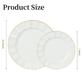 QualQuot 120PCS Ivory White Plastic Plates, Heavy Duty Disposable Party Plate with Gold Rim, Fancy 60 Dinner & 60 Dessert Plates for Parties and Wedding