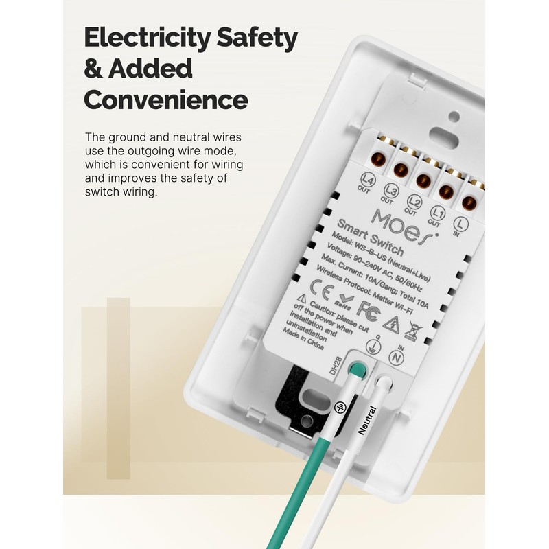 MOES Smart Double Light Switches, Matter-WiFi 2 Gang Single Pole