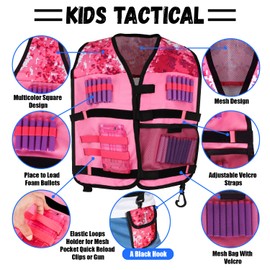 Lehoo Castle Kids Tactical Vest Kit Girls for Nerf Guns N-Strike Elite Series for Boys, with 30 Refill Darts, Dart Pouch, Tactical Mask, Protective Glasses (Pink)
