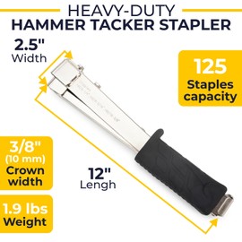 IDL Packaging HT-9-11 Heavy-Duty Hammer Tacker Stapler for 3/8" (10 mm) Crown Staples - Extra-Efficient Manual Hammer Stapler for Roofing Underlayment, Fencing, Flooring Installation, Construction