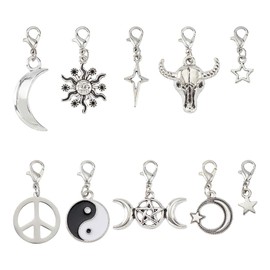 Hobbspring 20Pcs 10 Styles Boot Shoe Charms Alloy Shoe Pendant Moon Sun Star Boot Pendants Tibetan Style Charms with Lobster Claw Clasps for Shoes Keychain Decoration