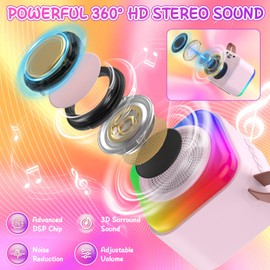 Kids Karaoke Machine 2 Microphones - Birthday Gift for Girls Boys Kids - Mini Portable Karaoke Machine with Wireless Microphones Portable Music Toys for 3-12 Year Old Boy Girls