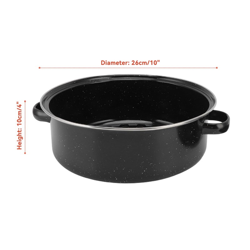 Black Enameled Steel Round Roaster Pot with Iron Lid and