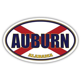 Auburn City Alabama State Flag | AL Flag Lee County Oval State Colors Bumper Sticker Car Decal 3x5 inches