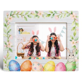 Easter Picture Frame, Easter Gifts for Kids Adults Family Friends, Watercolor Bunny Colorful Egg 4x6 Picture Photo Frame for Desk Tabletop Seasonal Home Display