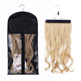 RJMBMUP Hair Extensions Storage Bag with Hanger Hairpieces Storage Holder Wigs Carrier Case for Store Style Hair Black Color