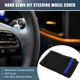 A ABSOPRO Car Hand Sewn DIY Steering Wheel Cover Breathable Comfortable 38cm Stitch on Wrap Cover Suede Red Black Stitches Black