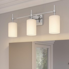 Quoizel Rossfield Vanity Light, 24 Inch 3-Light Chrome Finish with White-Etched Glass Shade Light for Bathroom, Bedroom, or Kitchen