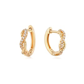 MYEARS Women Gold Huggie Hoop Twisted Earrings Ear Stud Cuff Cubic Zirconia 14K Gold Plated Small Simple Minimalist Hypoallergenic Everyday Jewelry